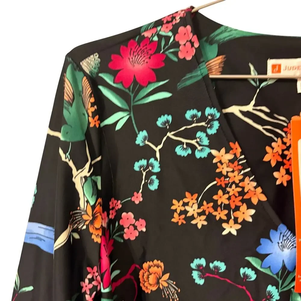 Jude Connally Black Floral Menagerie V Neck Mini Dress XL NEW - Picture 5 of 8